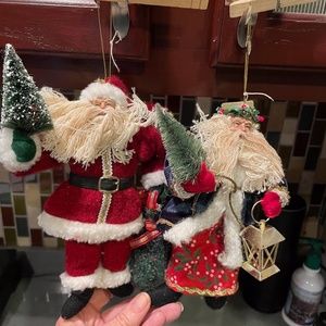 2 8" fabric Santa ornaments
